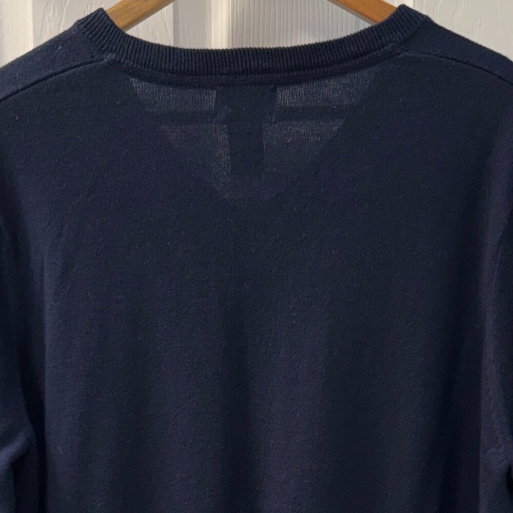 L.L. Bean Dark Navy Cotton Cashmere Blend V-Neck Sweater Size Large Reg - Picture 5 of 6